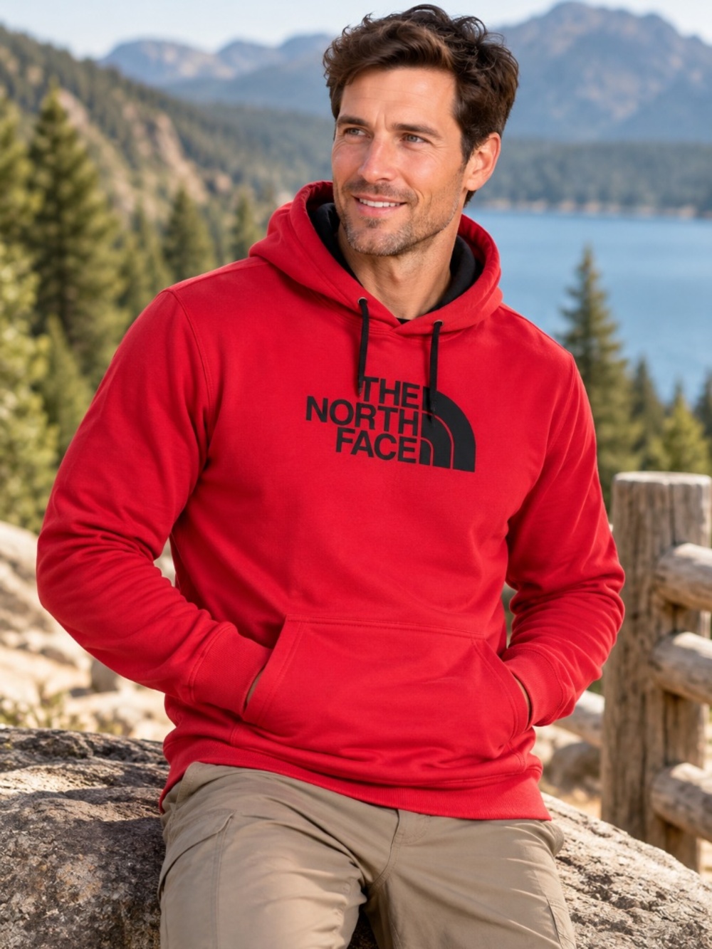 The North Face Men’s XXL Red Pullover Hoodie Black Logo